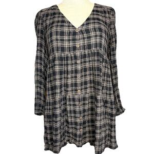 Urban Outfitters Plaid Babydoll Long Sleeve Mini Dress